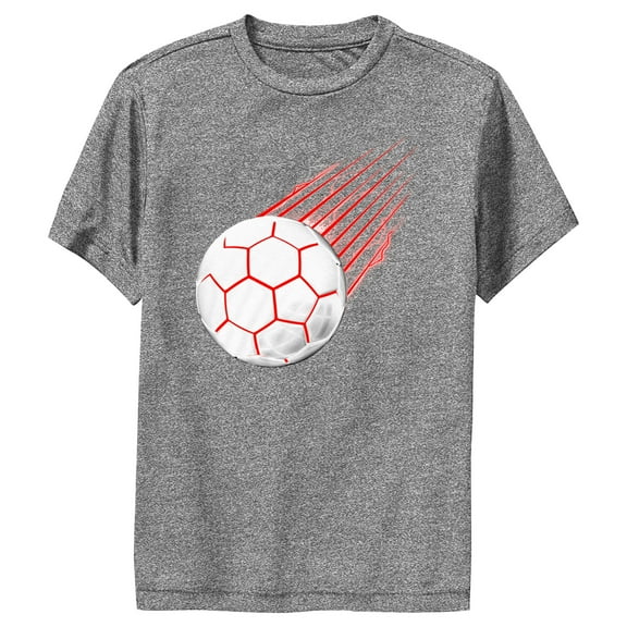 Boy's Lost Gods Red Glow Soccer Ball Performance Graphic Tee Charcoal Heather Large