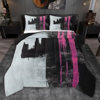 jejeloiu Fluid Art Artwork Full Size Comforter Sets,Black Gray Pink Bedding Sets For Girls Kids Reversible 3-Piece