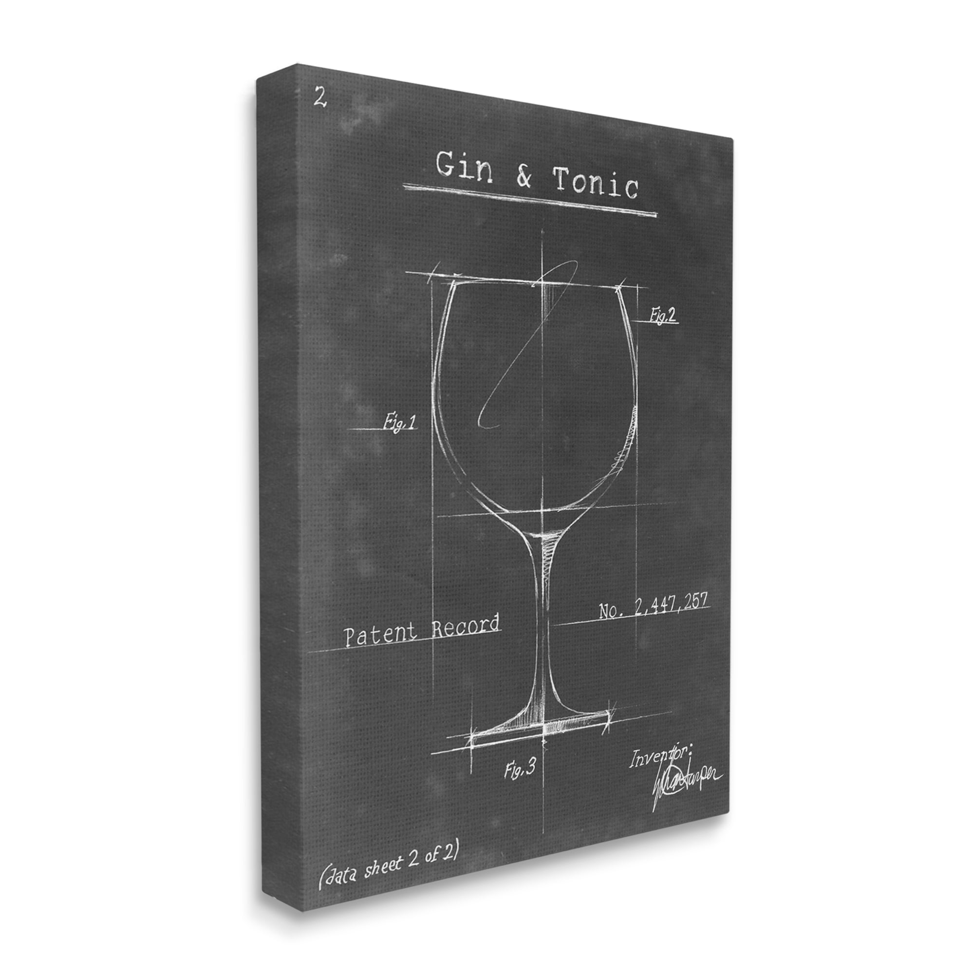 Stupell Industries Gin & Tonic Cocktail Wineglass Blueprint Diagram Design Canvas Wall Art, 24 x 30, Design by Ethan Harper