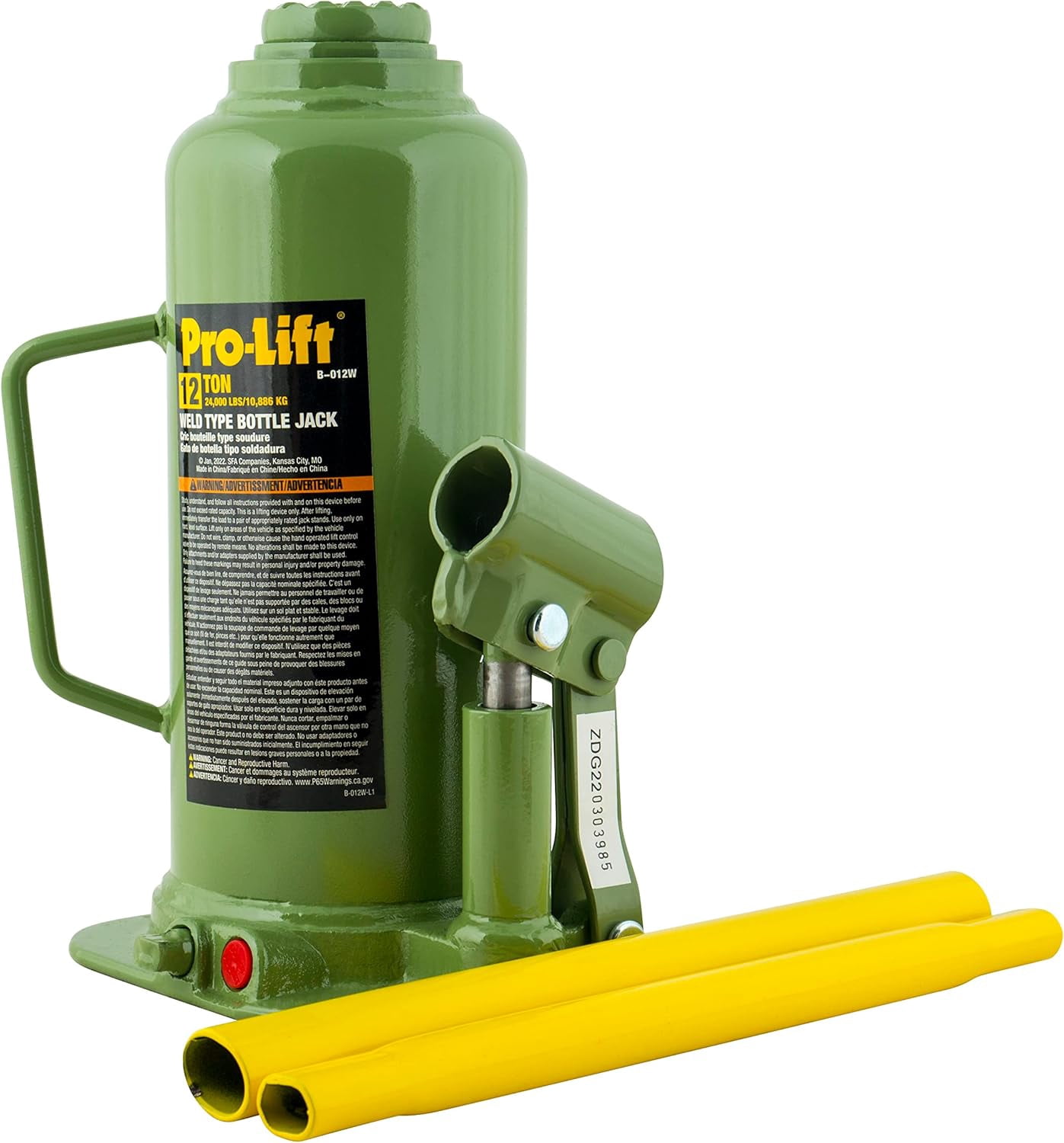 Pro-Lift B-012W 12 Ton Welded Bottle Jack - 24,000 Lbs Capacity