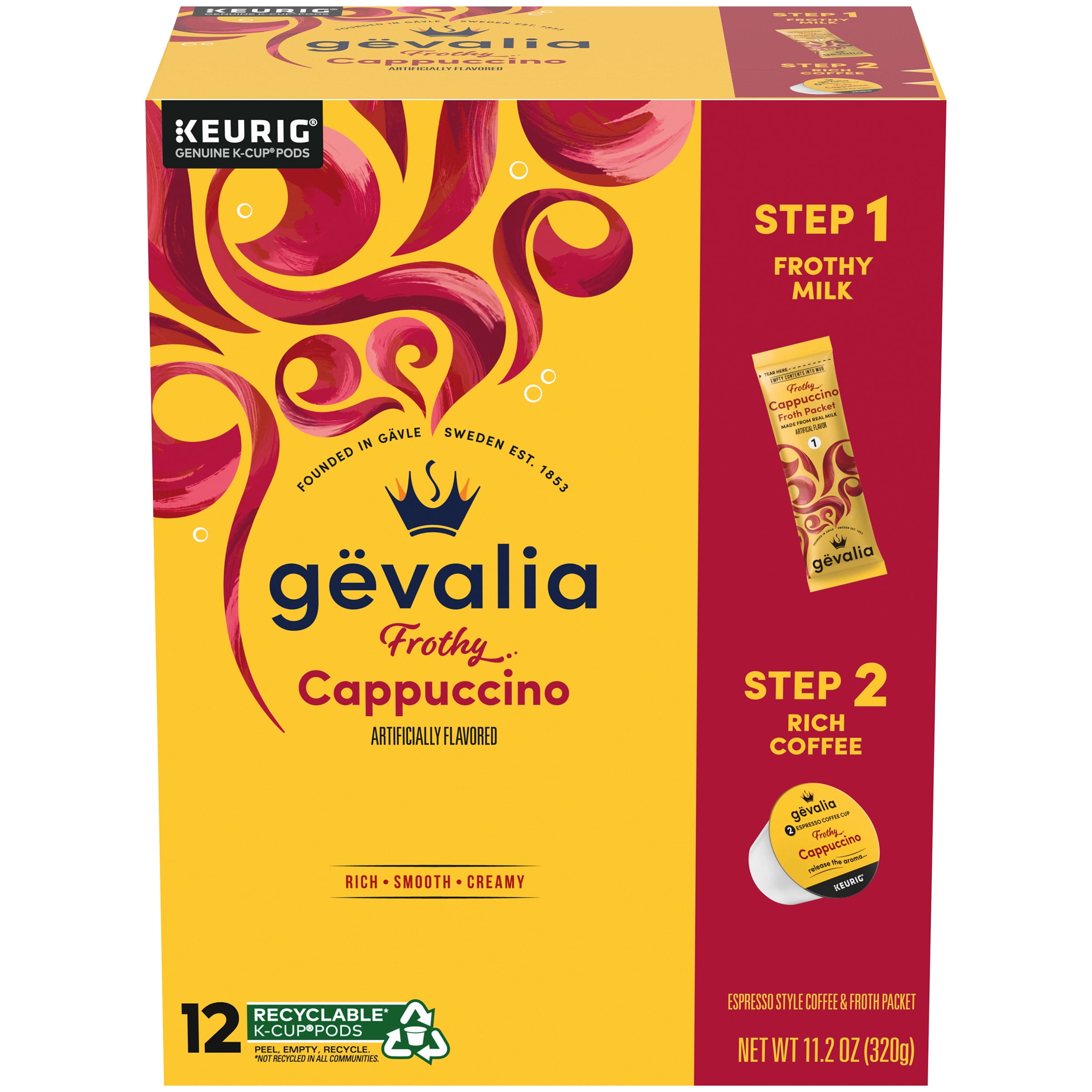 Gevalia Cappuccino K Cup Espresso Coffee Pods & Cappuccino Froth