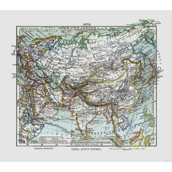 Historic Map - Asia - Perthes 1921 - Vintage Wall Art