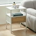 thumbnail image 2 of Rattan Nightstand with Drawer and Open Shelf, Modern Metal Leg Side Table for Bedroom Living Room Office, White, 2 of 9