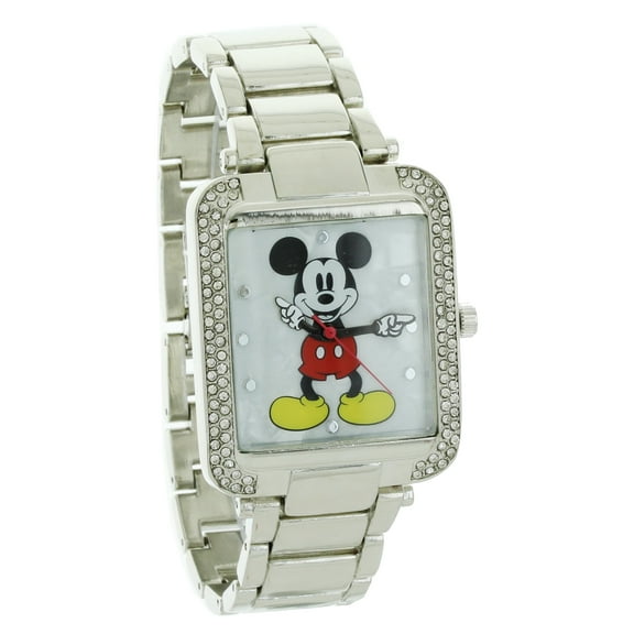 Disney Time Works Mickey Mouse Watch Square Face With Metal band with Stone MK8173-AB
