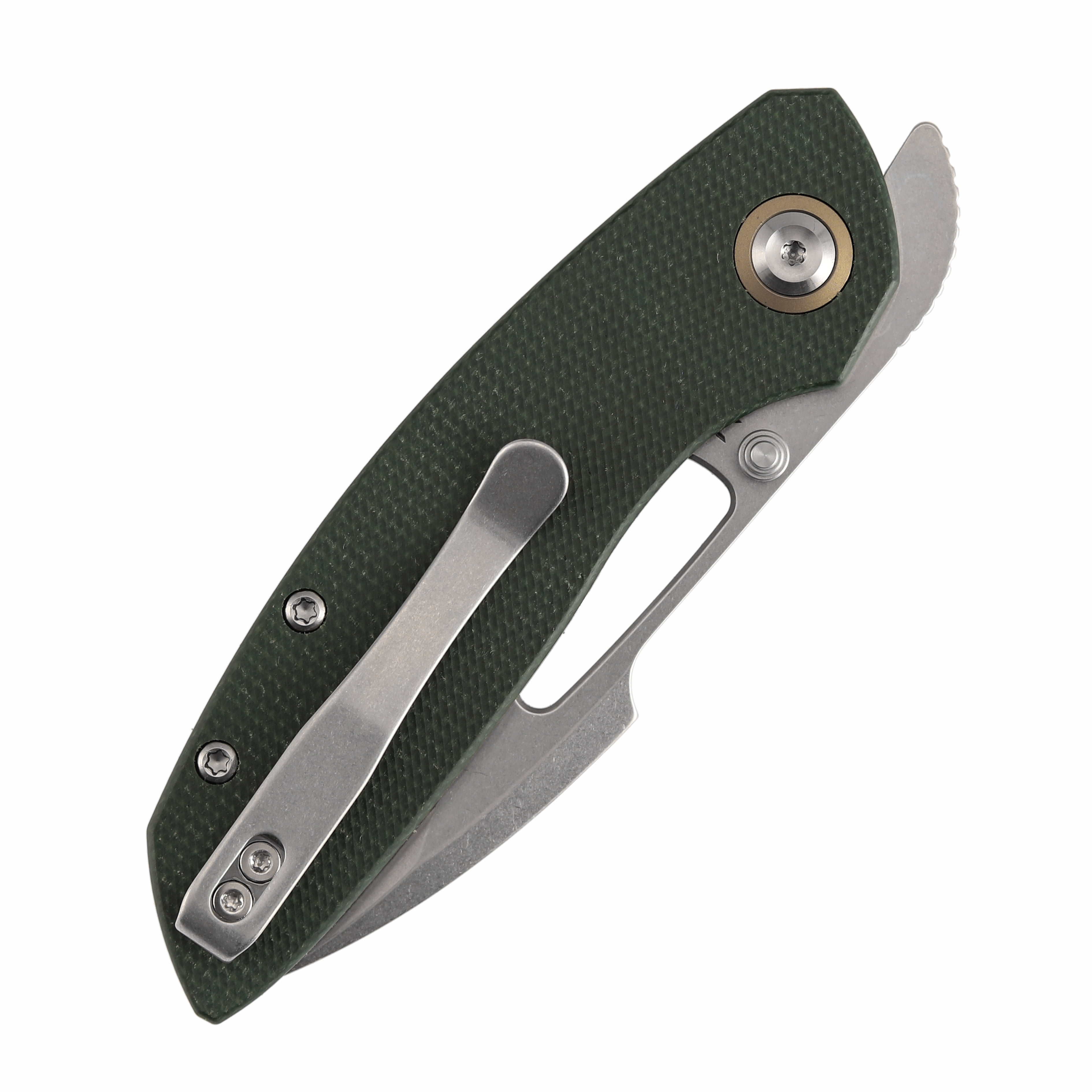 Tenable Link Folding Knife 3.0" Stonewashed 14C28N Blade Green Micarta Handle B1068A5