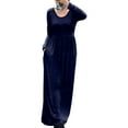thumbnail image 2 of Fangasis Women Dress Solid Color Maxi Dresses Long Sleeve Ladies Sexy Slim Fit Party Navy Blue XS, 2 of 6
