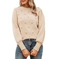 thumbnail image 1 of WEAIXIMIUNG Chandail Col Rond Automne pour Femmes Mignon Manches Longues Bouffantes Tricot avec Pompons, 1 of 9