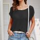 thumbnail image 5 of Camisas de Manga Corta Mujeres de Moda de Color Sólido Cuello Redondo de Punto Superior, Grande Blusa de Poliéster Casual para el Verano Al Aire Libre Y el Uso Diario, 5 of 6