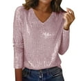 thumbnail image 3 of Craaazy Women's Casual Sparkle V-Neck Long Sleeve T-Shirts Gifts, 3 of 6