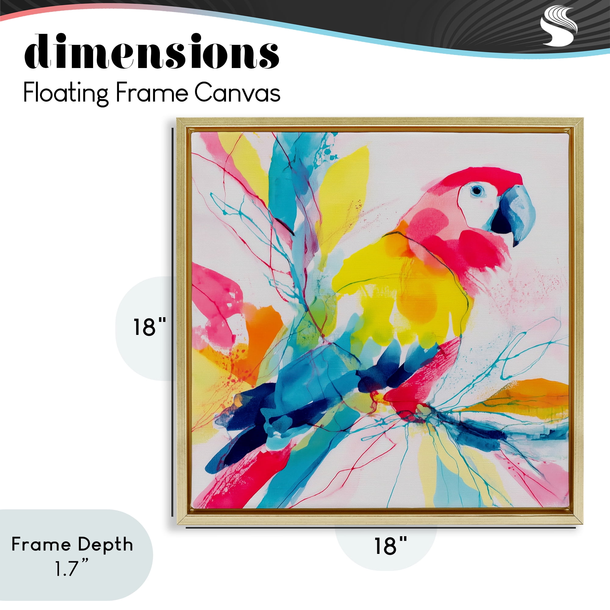 Stupell Industries Expressive Parrot in Bloom Gold Framed Floater Canvas Wall Art, design by Chromatic Storm Studio