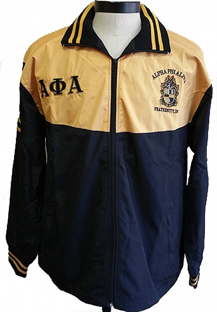 Mens Black and Gold Alpha Phi AlphaZip Up Embroidered Jacket Size XXL 