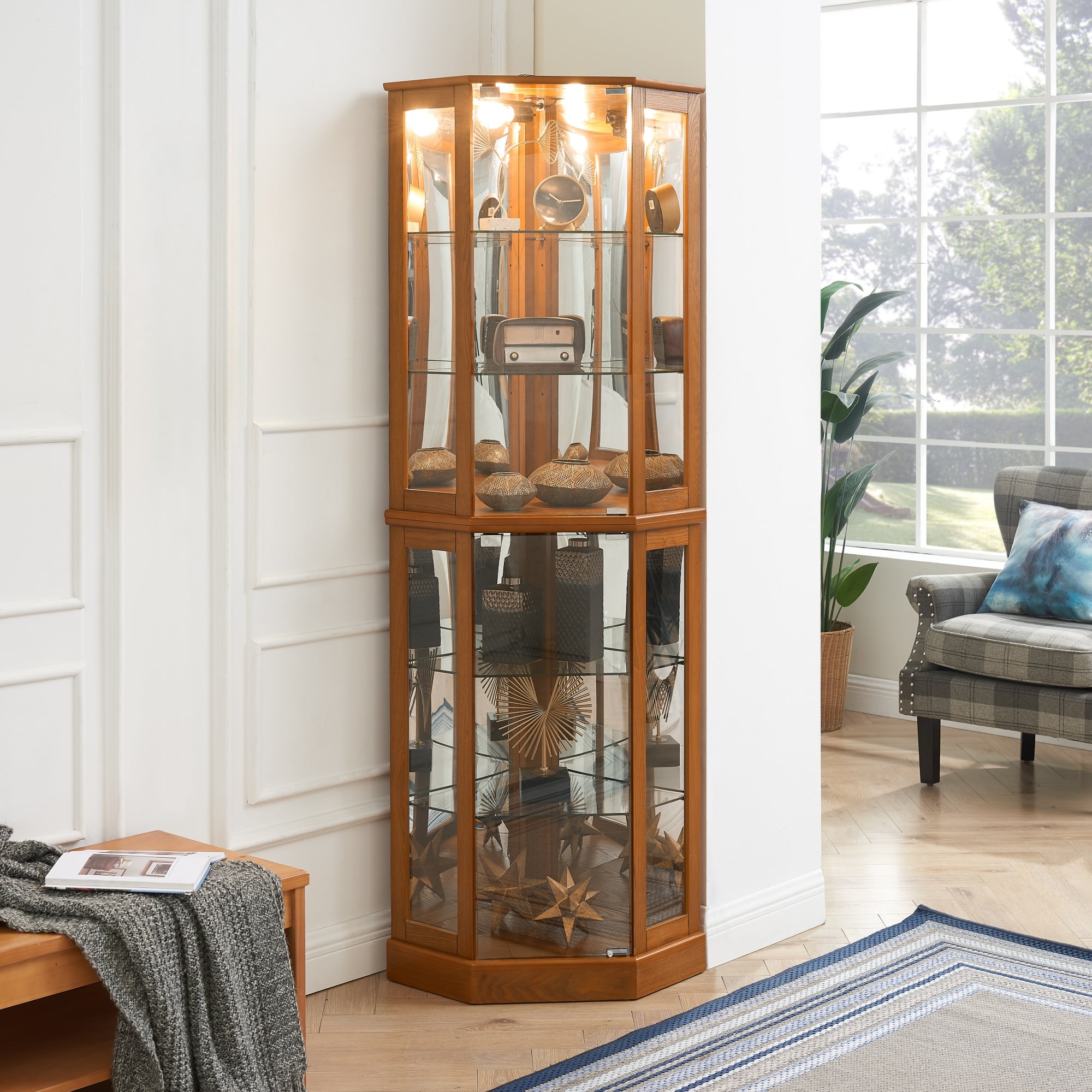 Miniyam 6 Shelf Corner Curio Display Cabinet with Lights