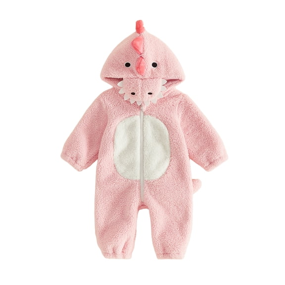 Cjfdfy Toddler Baby Boy Girl Halloween Animal Costume Dinosaur Shark Long Sleeve Zip Up Fleece Hooded Jumpsuit Little Baby Cute My First Halloween Holiday Warm Clothes 6M-5T