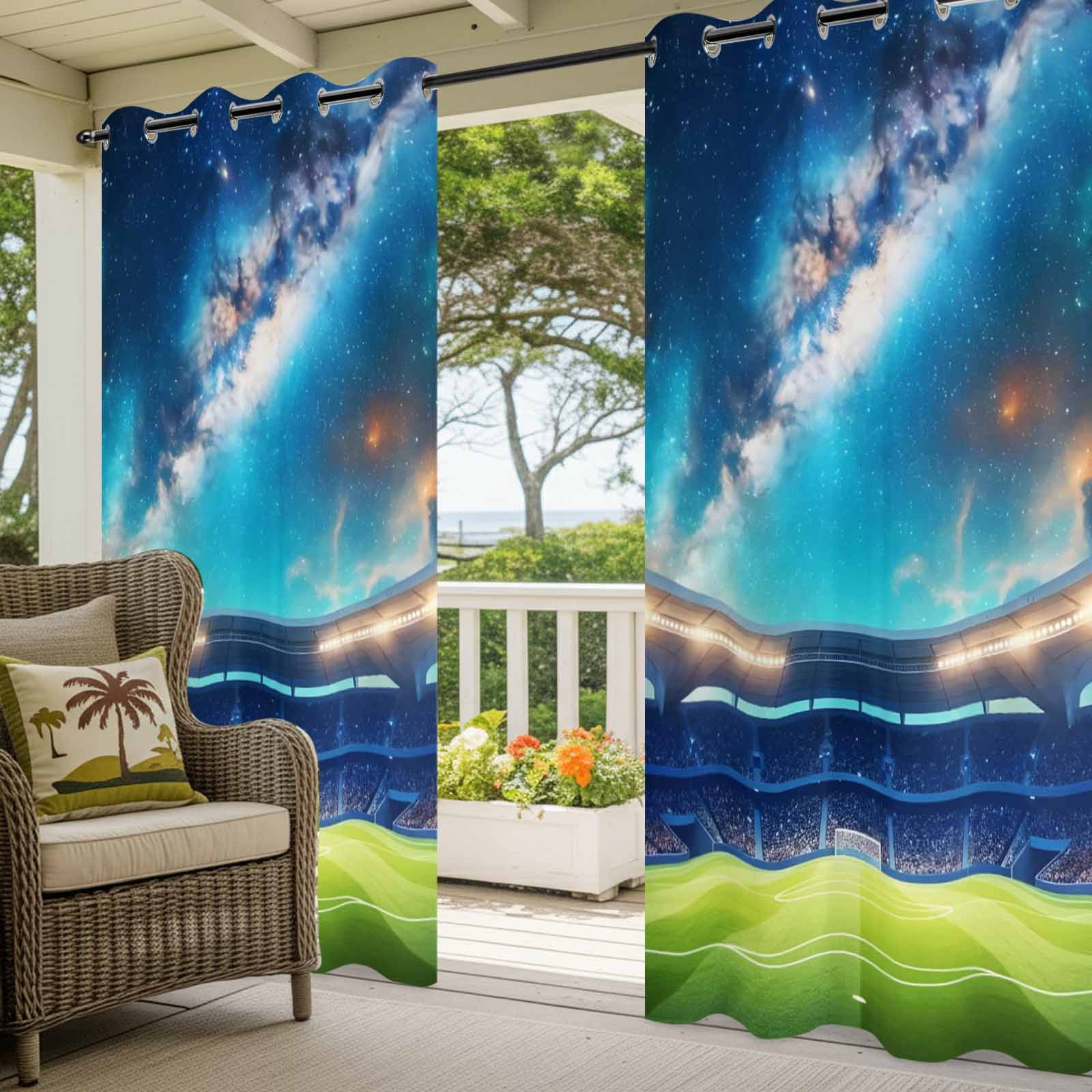 Celestial Arena Outdoor Curtains for Patio, Art Galaxy Stadium Cinematic Dreamy Deep Blue Sunshade Privacy Drapes Grommet Waterproof Outside Curtains for Porch/Cabana/Balcony 54"x 108", 1 Panel
