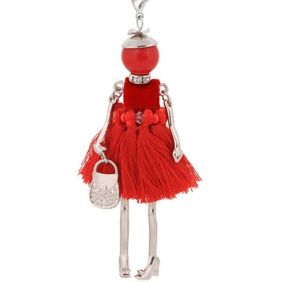 Womens Doll Pendant Long Necklace with Diamond Accent Fashion Jewelry Alloy Fabric Sweater Necklace and 76cm Extended
