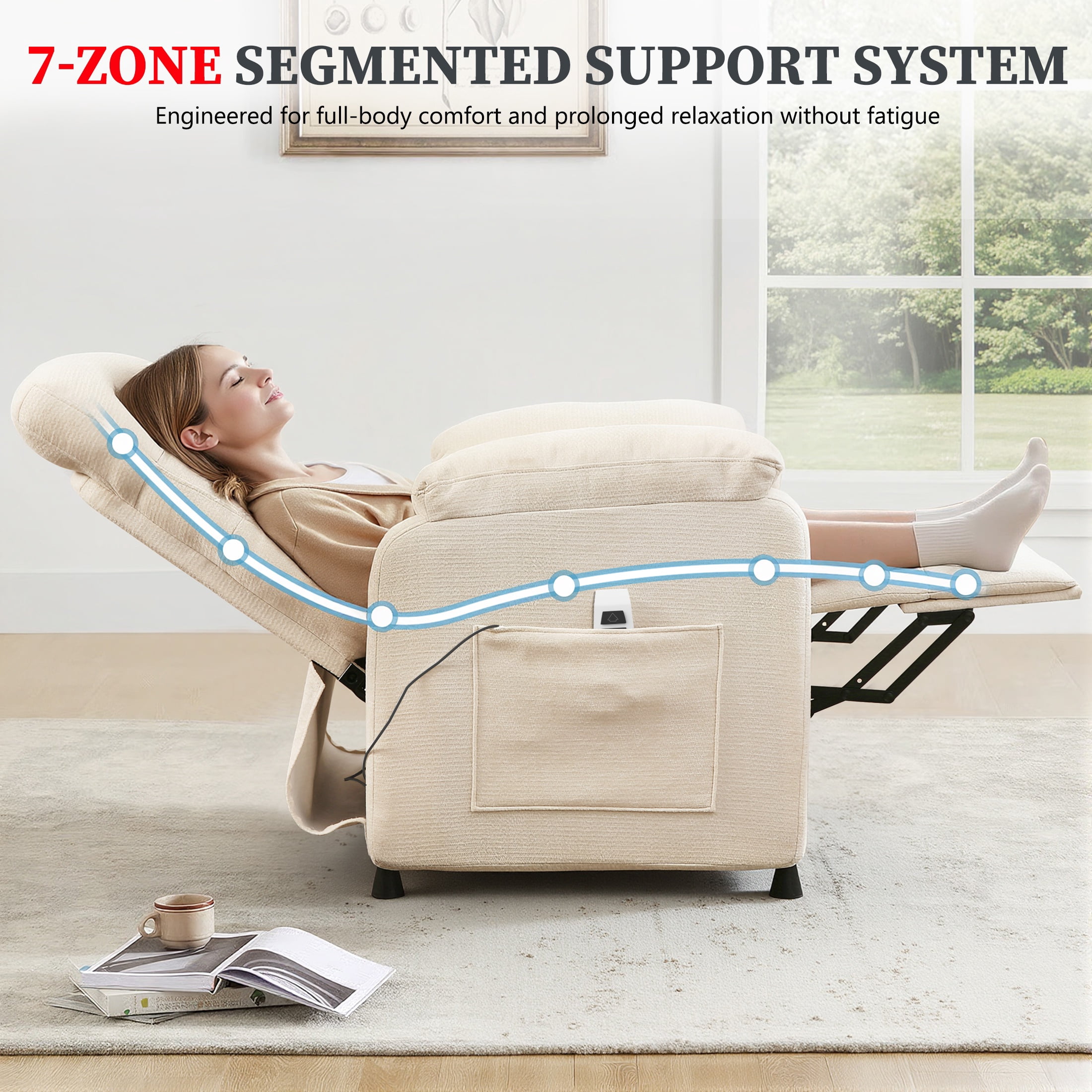 Power Recliner Chair, Holaki Electric Power Recliner with Side Pocket and Remote, Modern Chenille Fabric Recliner Chairs for Adults, Small Recliner for Small Space Nursery Living Room, Beige