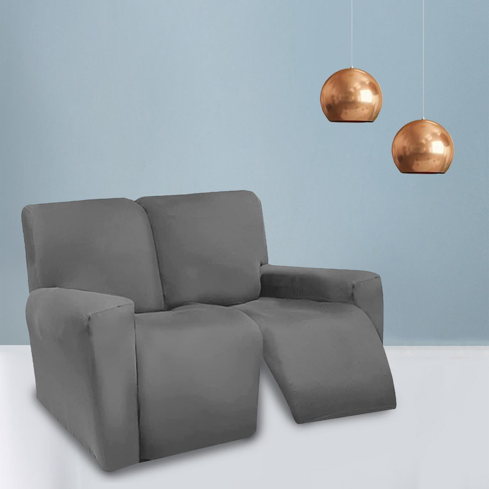 Stretch Sectional Recliner Sofa Slipcover Soft Fitted Fleece Couch Cover Washable Furniture with for Kids Pet Dark Gray 6 Slices