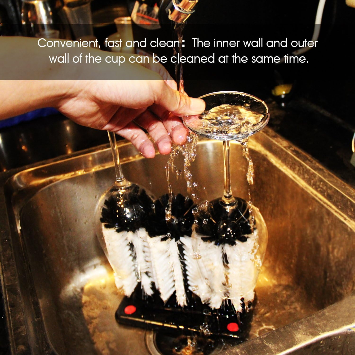 Glass Washer Brush ，Sink Water Bottle Cleaning Brush Glass Cup Brush Suction Wall Lazy Cup Brush Kitchen Rotating Cup Tea Cup Brush Bar Kitchen Tool， manual wine glass suction brush
