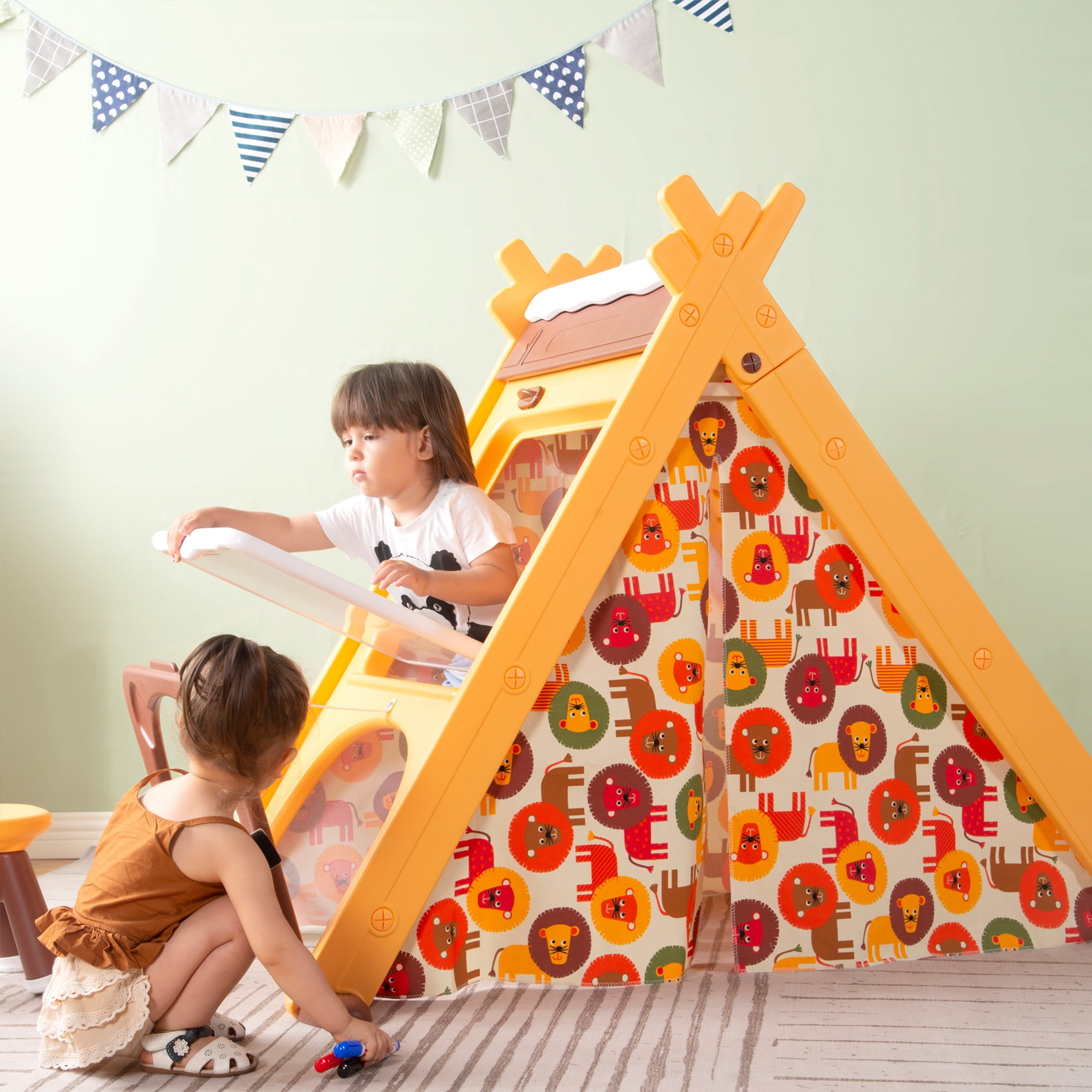 Aukfa 4 in 1 Camper Teepee Tent with Stool and Climber, Camper Play
