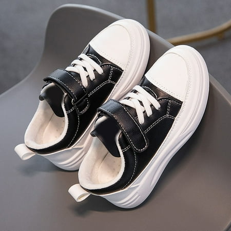 

B91xZ Sneakers for Girls New Leather Rubber Sole Non Slip Children s Casual Sports Shoes (Black 12 Little Child)