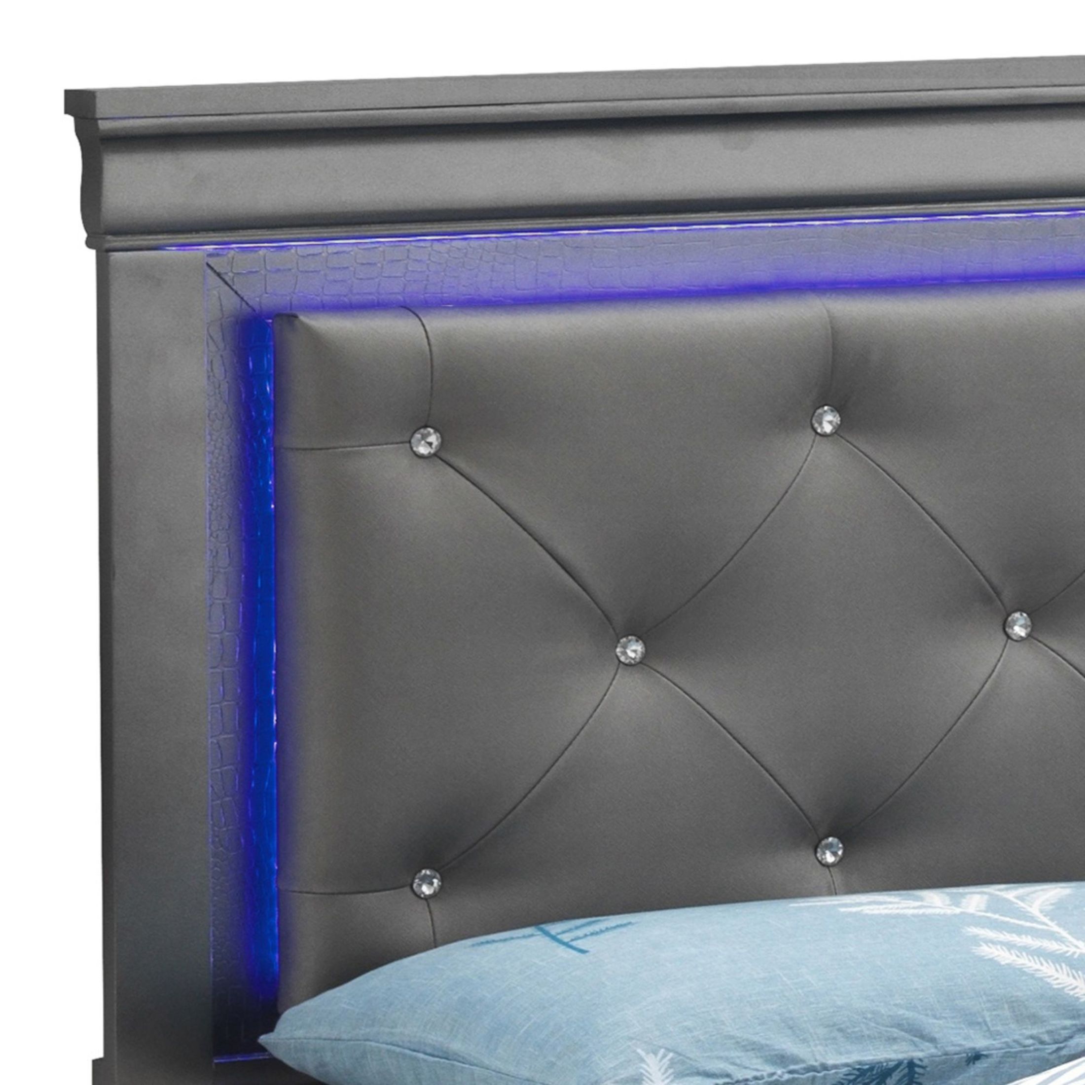 Noble House Metallic Black Queen Bed with LED Headboard