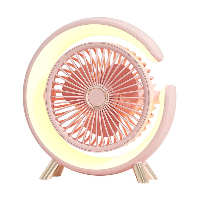 Pink Led Light Desktop Fan Silent Five Wind Levels Built In Aromatherapy Usb Rechargeable 5V 5W 8.1X8.3X2.4 Inch Low Noise Compact For Home Office Lightweight