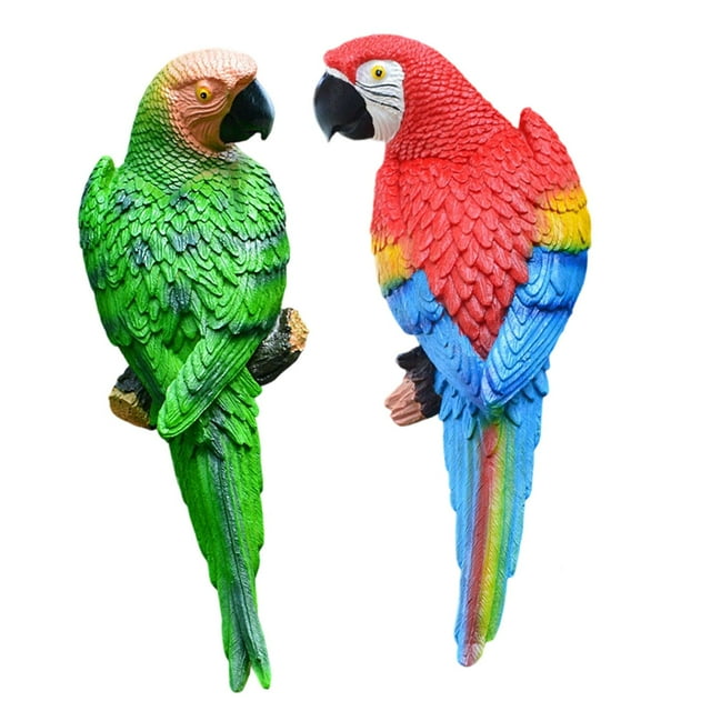 koolsoo 2 Pieces Parrot Figurines Tree Decor Hanging Garden Statues for Lawn Outdoor Green Red