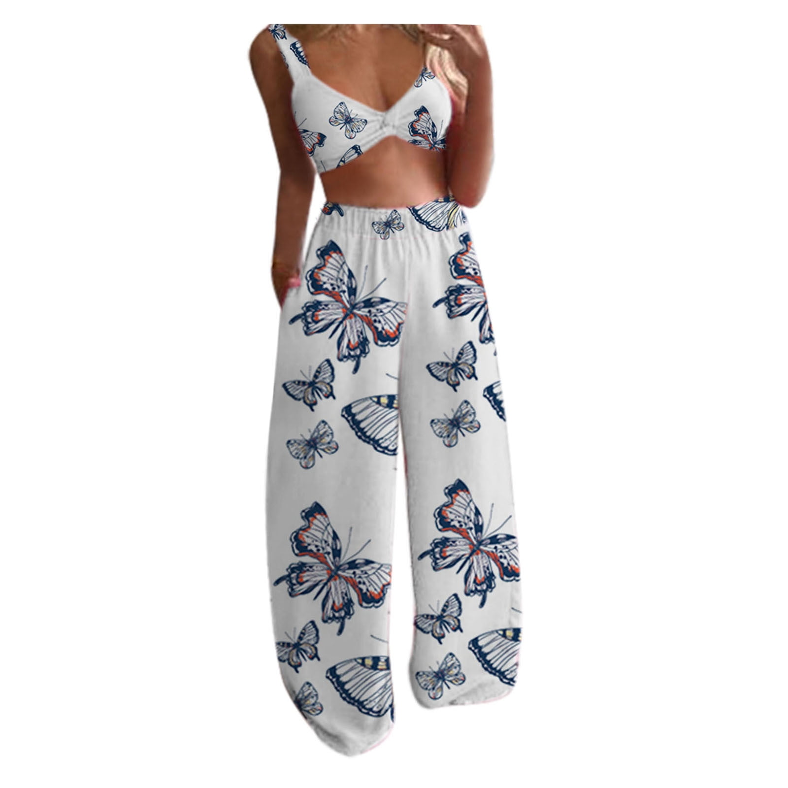Women Casual Butterfly Printed Sleeveless Camis Tops+Long Pants 2 Piece Set  Designer Suits for Women Party Wear Womens Business Attire Suits -  Walmart.com