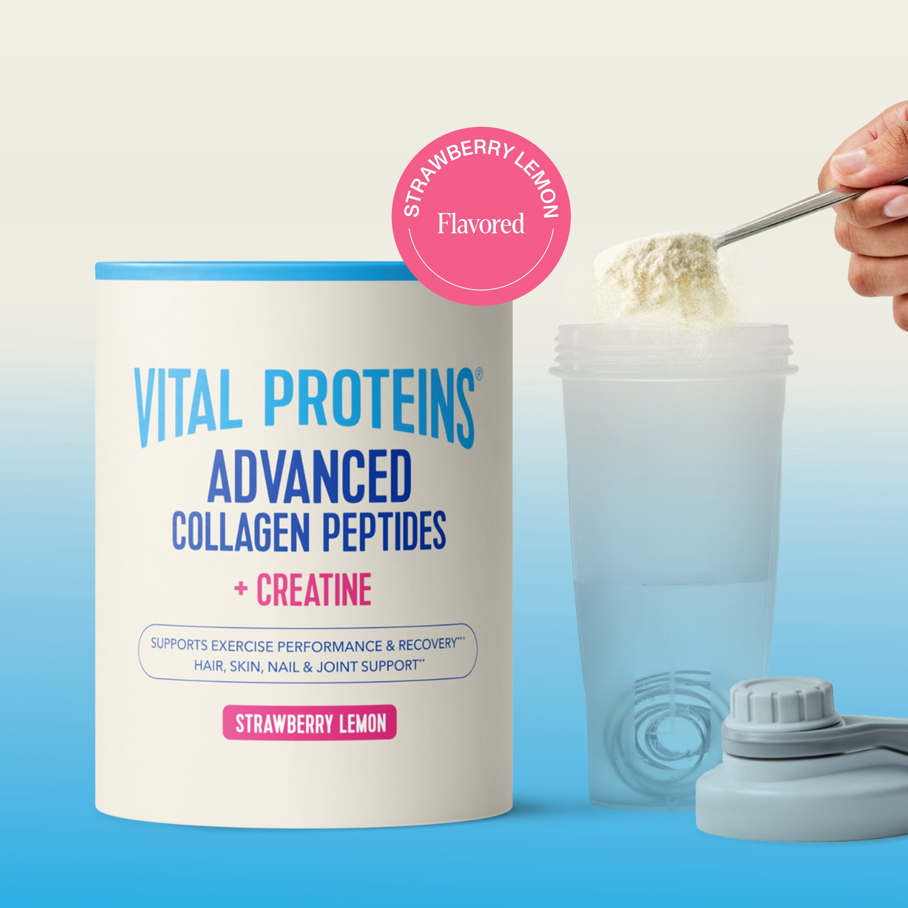 Vital Proteins Advanced Collagen Peptides Plus Creatine Monohydrate Powder, Supports Exercise Performance & Recovery, Strawberry Lemon, 12 oz