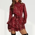 thumbnail image 3 of Vestido de manga larga para mujer Cómodo vestido de gasa con cuello simulado Vestido de fiesta con estampado floral Hugtrwg Para estrenar, 3 of 7