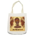 thumbnail image 1 of African Tote Bag, Woman in Traditional Turban and Palms Cultural Folk Graphic Art, Cloth Linen Reusable Bag for Shopping Books Beach and More, 16.5" X 14", Cream, by Ambesonne, 1 of 2