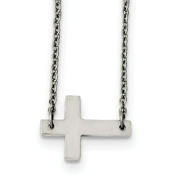 Stainless Steel Polished Sideways Cross Necklace 16in