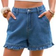 thumbnail image 2 of Summer High Waist Women Casual Jeans Denim Pants Ruffle Shorts, 2 of 7