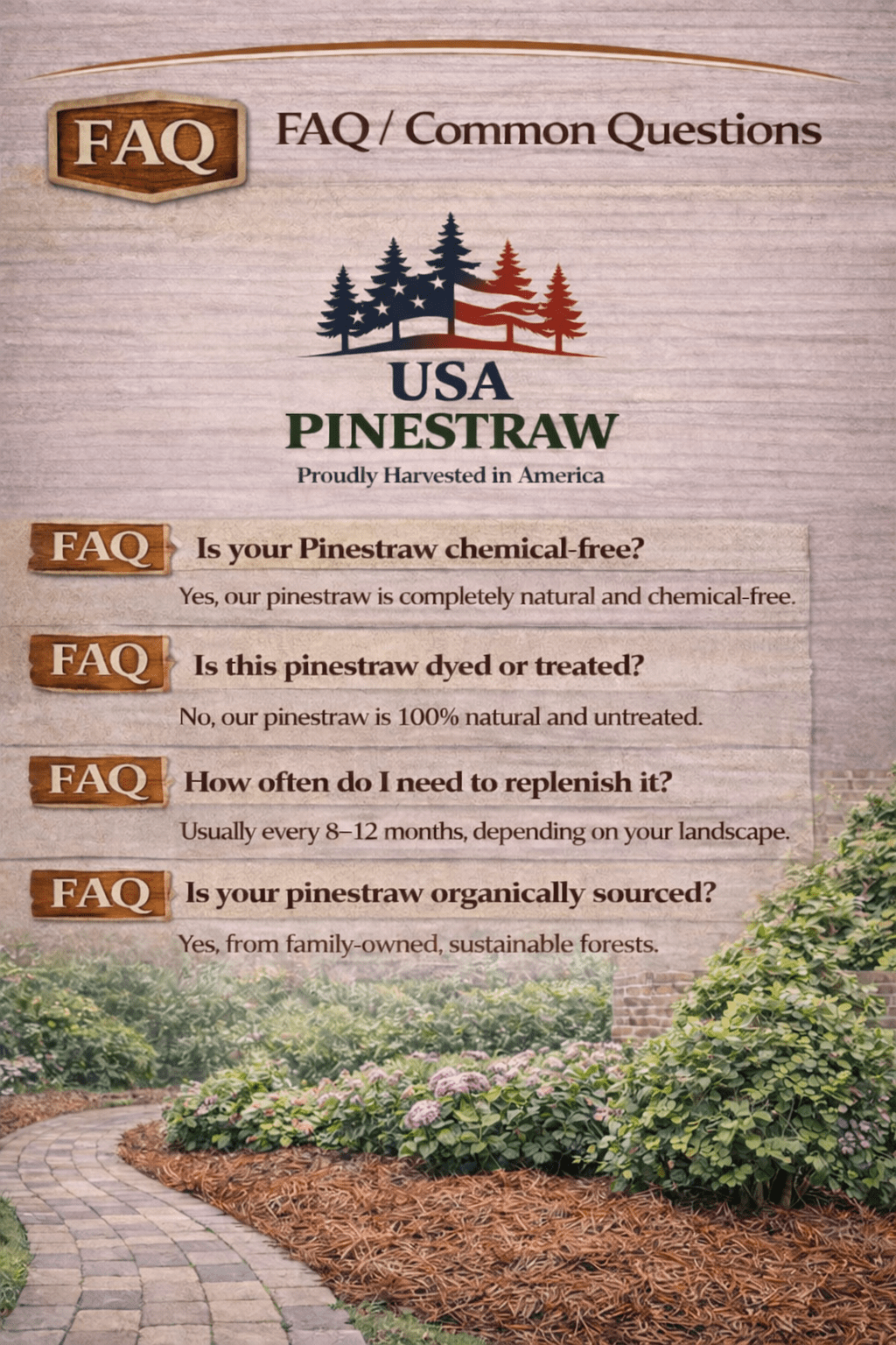 Premium Long Needle | Pine Straw Mulch | 300 Sqft
