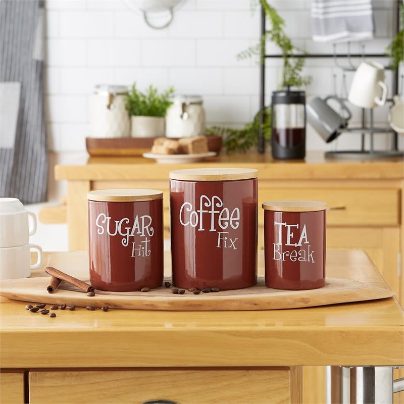 Brown Cinnamon  Coffee Sugar Tea Ceramic Canister 3 Piece