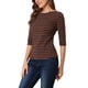 thumbnail image 4 of Camiseta básica de ajuste slim con cuello redondo y mangas de codo para mujeres INSPIRE CHIC, estampada, 3XL, marrón y azul marino, 4 of 7