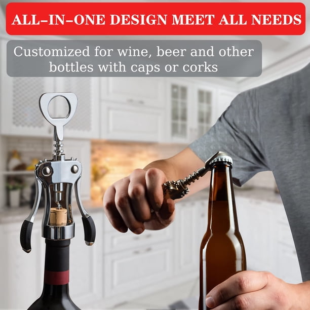 Beneno - Abrebotellas De Vino, Sacacorchos Premium De Ala De Aleación De Zinc Con Abridor Multifuncional De Botellas, Sacacorchos De Corcho De Vino Afilado Con Mango De Ala Ergonómico Antideslizante