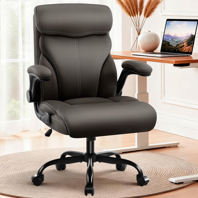 Office Chair - Executive Back Breathable Comfy Desk Chair with Lumbar Support - Ergonomic Leather Rolling Swivel Computer Chair with Rock Function for Working Studying Gaming Relaxing