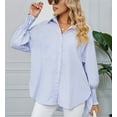 thumbnail image 4 of Womens Striped Button Down Shirts Long Sleeve Tunic Tops Blue S, 4 of 9