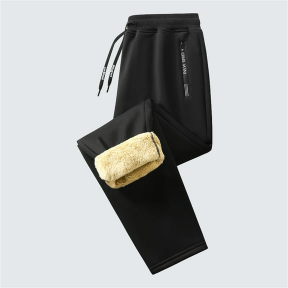 MAIHAN-Men's Lined Casual Sweatpants, Thermal Winter Trousers with Flannel Interior, Relaxed Fit Wide Leg Sweatpants(Black,L)