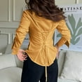thumbnail image 4 of RYRJJ Women's Button Down Shirts Long Sleeve Dress Shirt Collared Work Office Dressy Blouses Tie Back Corset Tops(Yellow,M), 4 of 4