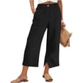 thumbnail image 4 of FENGGHAO Women's Casual Pants Front Style Back Elastic Waist Wide Leg Crop Pants Loose Fit 7/8 Length Trousers For & Daily Wear, 4 of 6