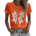 thumbnail image 6 of Women's Valentine's T-Shirt Short Sleeve Bow Print Crewneck Top for Romantic Orange 2XL, 6 of 7