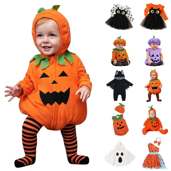 shoper My First Halloween Outfits Pumpkin Baby Boy Girl Clothes Jumpsuit Bodysuit Romper with Hat