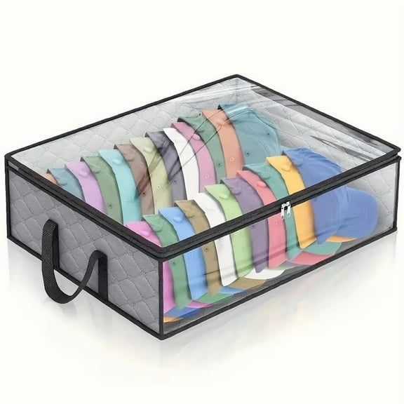 Wide Hat Storage for Baseball Caps Organizer with 2 Sturdy Handles Hat Bags Holds Up to 40 Hats Foldable for Home Travel- grey