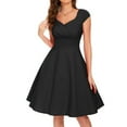 thumbnail image 3 of Vestido elegante de mujer con cuello en V y corte en A - Manga corta, cintura entallada, color liso, versátil para informal/trabajo - Mezcla de poliéster, 3 of 6