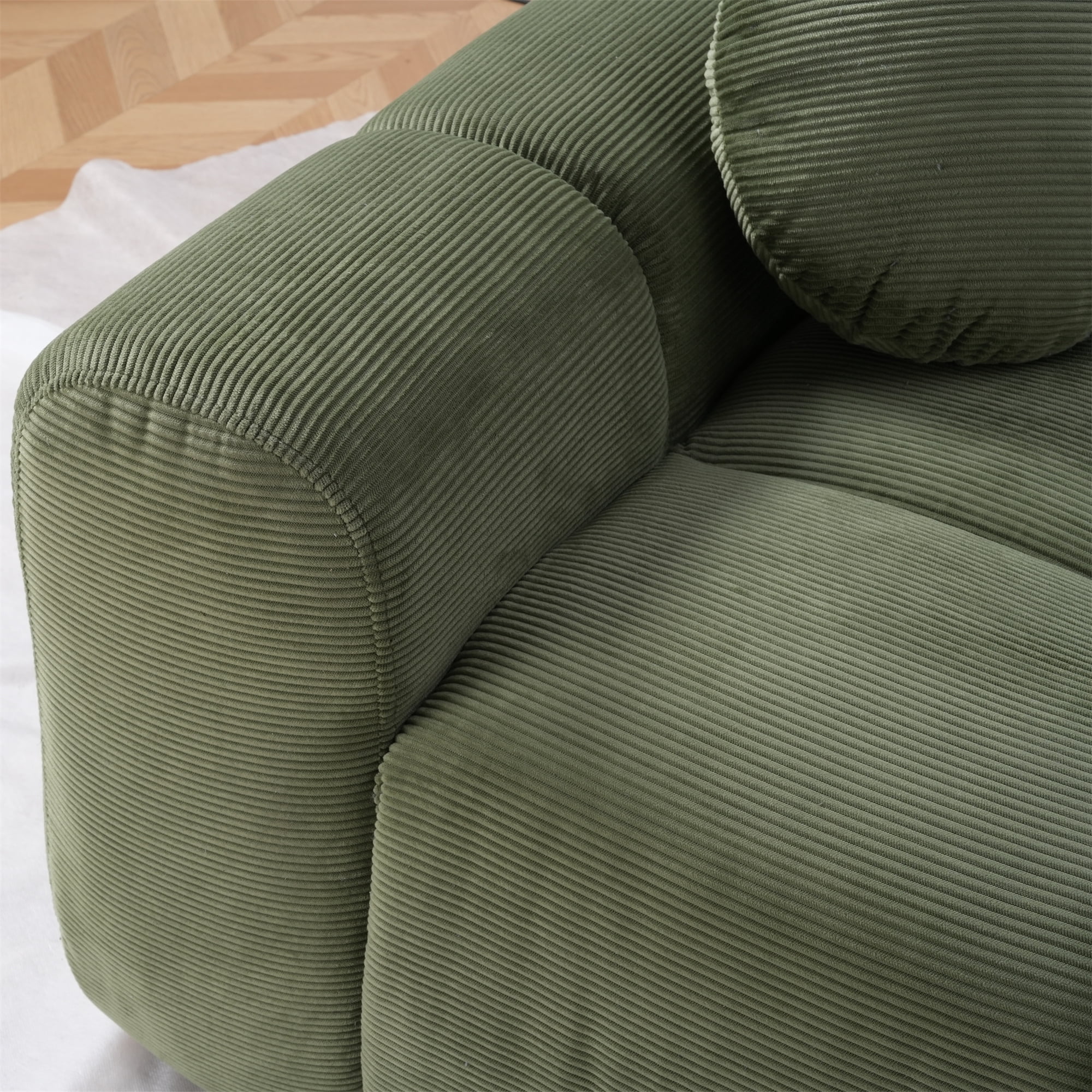 Aukfa 99" Oversized Cloud Sofa Boneless Couch 4-Seater Tufted Upholstered Sofa for Living Room, 2 Pillows, Corduroy, Green