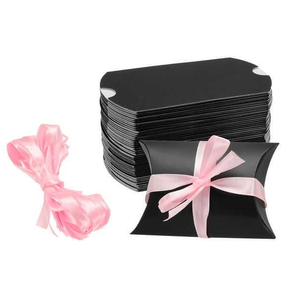 50Pcs Pillow Boxes 3.5 x 2.8 x 1 Inch Gift Boxes, Presents Paper Candy Favor Boxes, Black