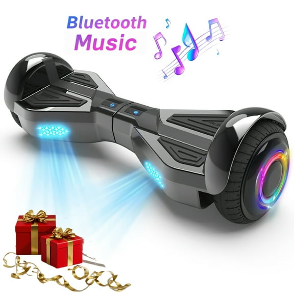 All Terrain Self-Balance Scooter for Kids with Bluetooth,Sunderwell 6.2 mph Electric Scooter Go Kart,8 Miles,165 lbs capacity,LED Light,Perfect Gift(Black)