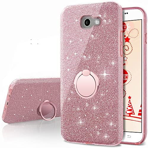 Silverback Galaxy J7 Perx J7 V / J7 Sky Pro/Halo Case with 360 Rotating Ring Stand, Girls Cute Bling Glitter Protective Case Cover for Samsung Galaxy J7 2017 -Rose Gold -